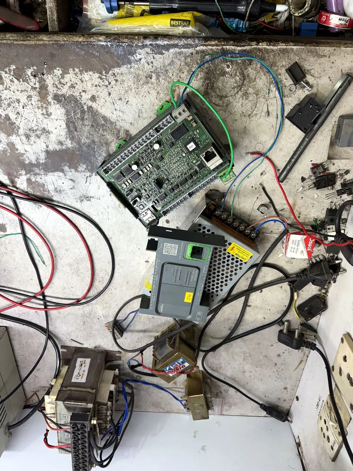 Drive boards wired up in a test setup