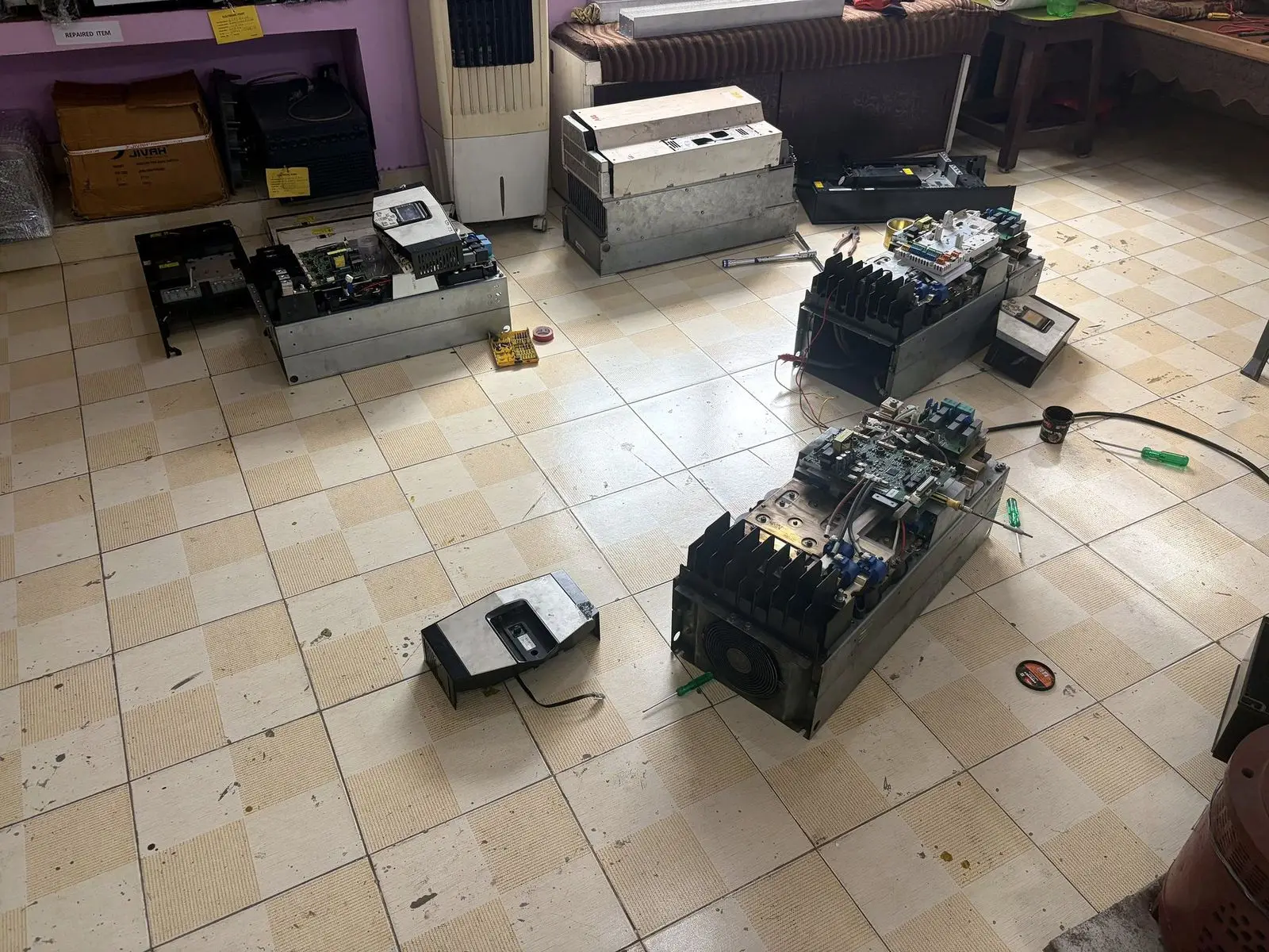 Several drives laid out in the test area