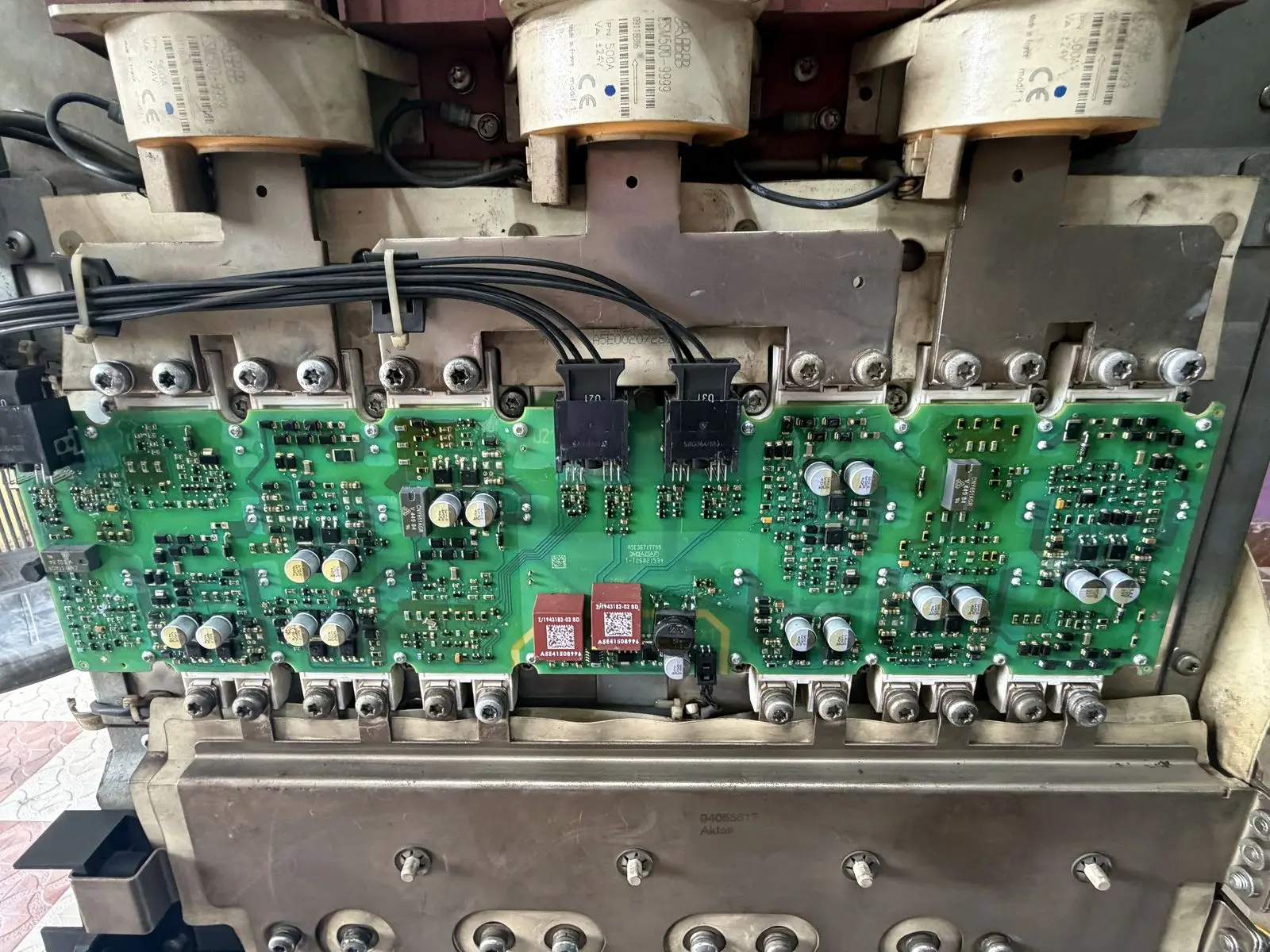 IGBT power stage and gate-driver boards of an industrial VFD under repair