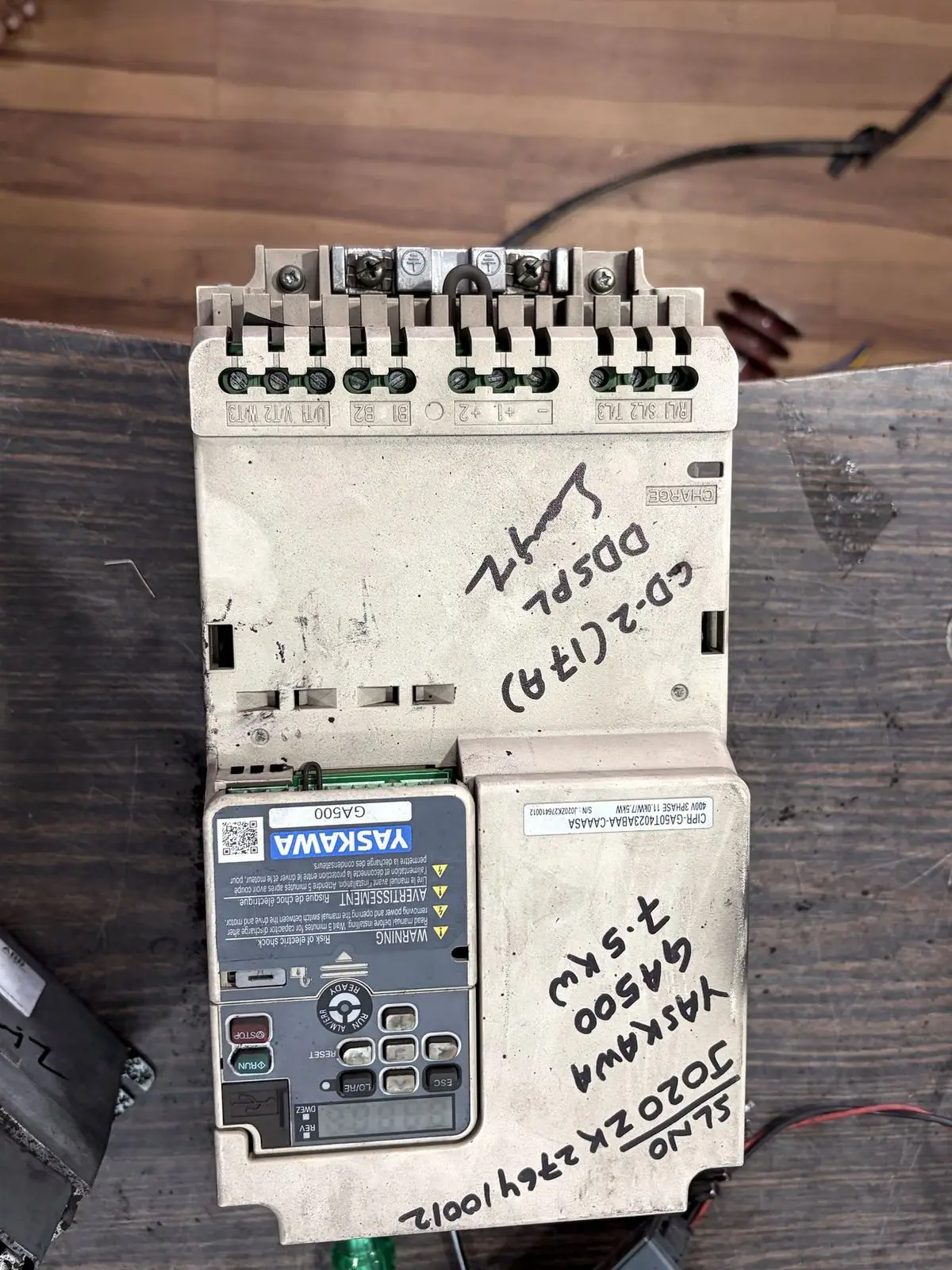 Yaskawa drive tagged with job details at intake